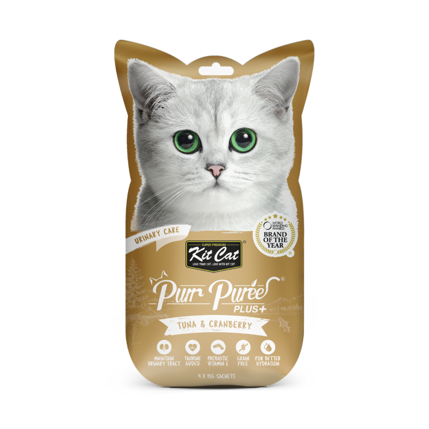 Kit Cat Purr Puree Plus+ Functional Care Cat Treats 4 x 15g – Urinary Care – Tuna & Cranberry