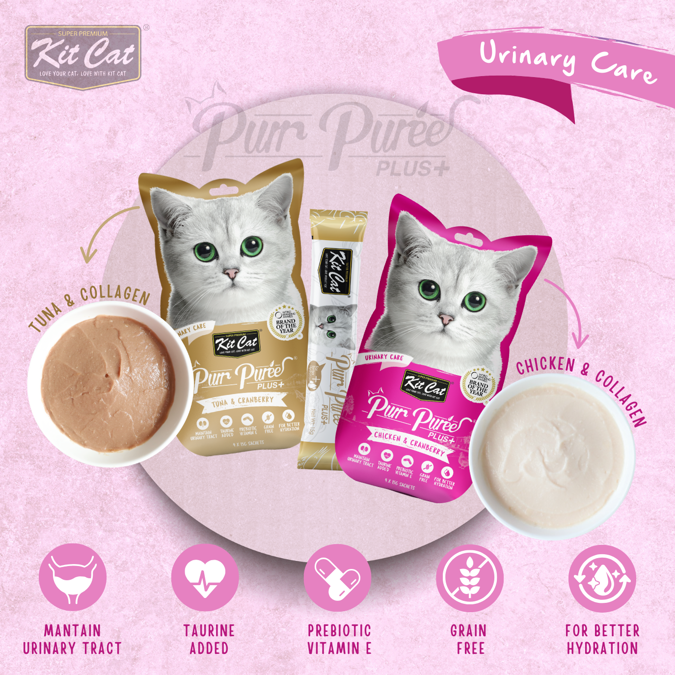 Kit Cat Purr Puree Plus+ Functional Care Cat Treats 4 x 15g